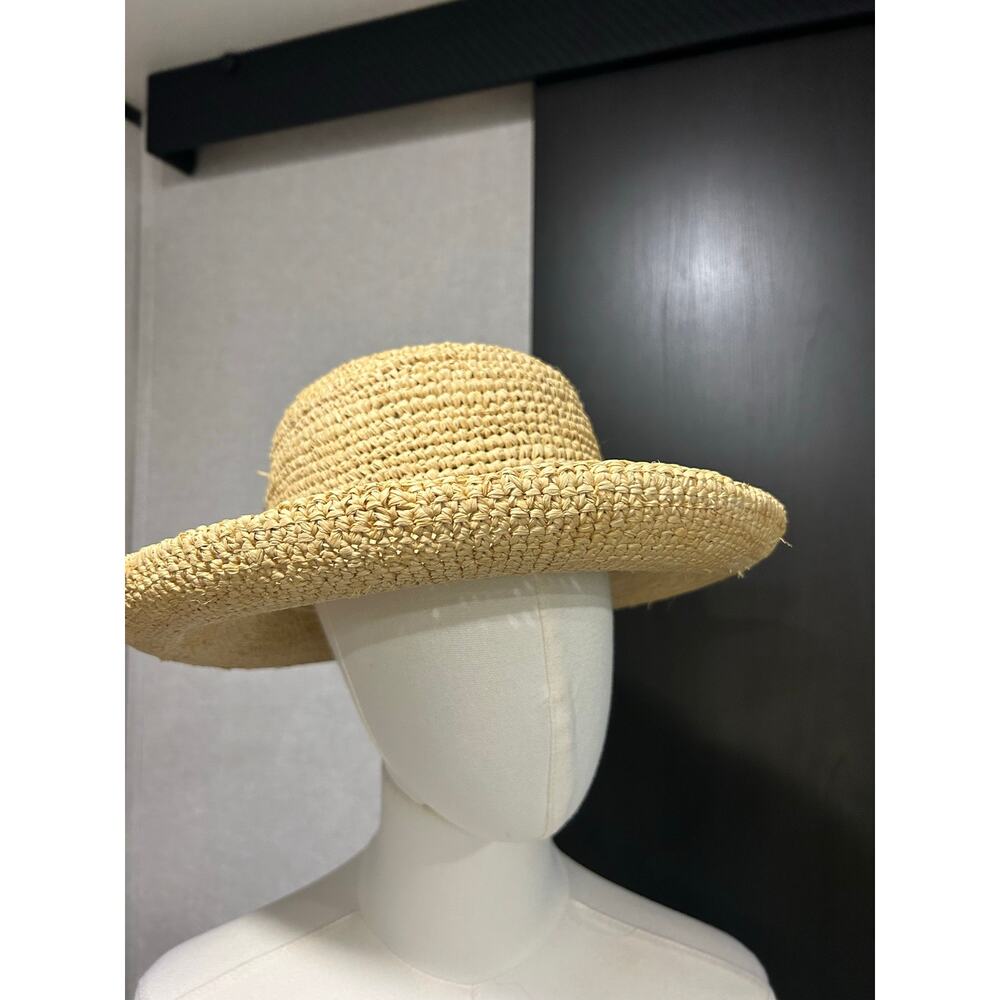 The Scala Collection Crocheted Raffia Sun Hat Natural Turned-up-Brim One Size
